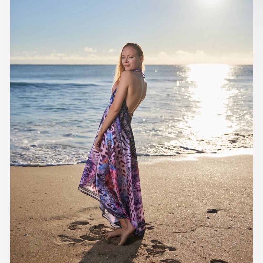Ranee’s 691 Pink Purple Halter Printed Maxi Coverup Resort Swim Animal Dress - Picture 5 of 11